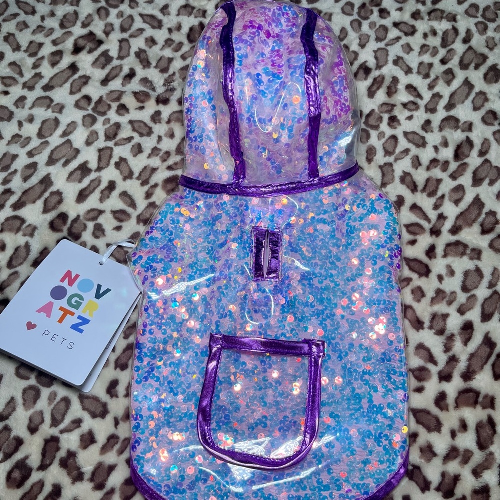 Purple Sparkly Hooded Dog Raincoat Pet Clothes